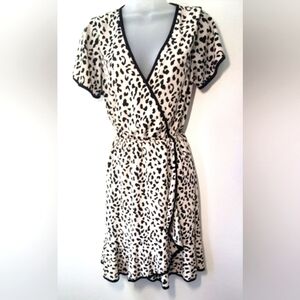 Slate & Willow Black and Cream Animal Print Midi Dress.